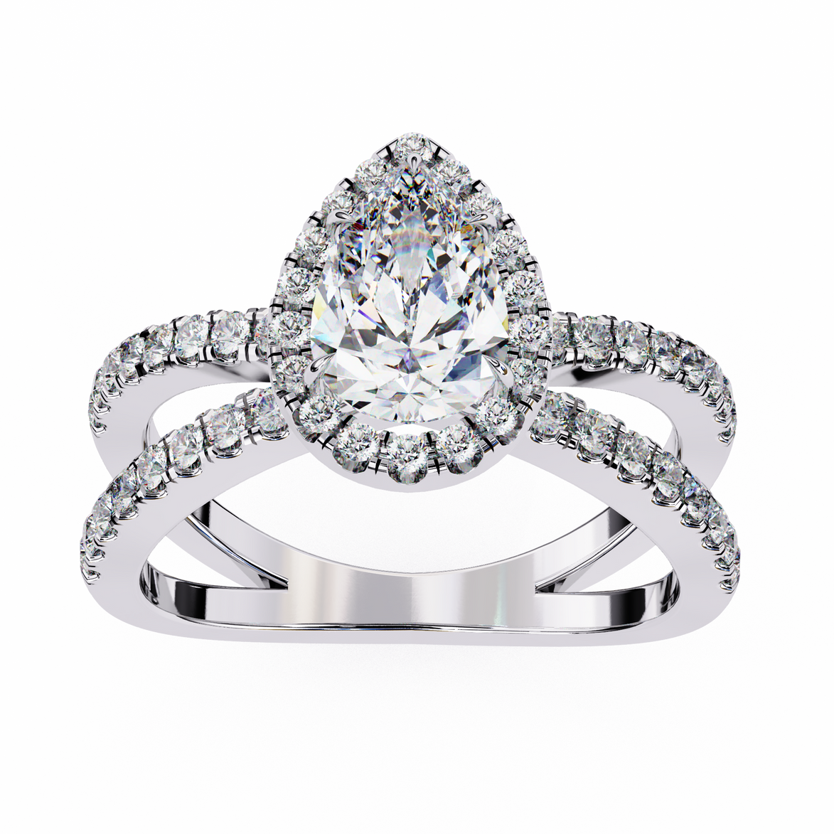 Pear Halo Split Shank Ring
