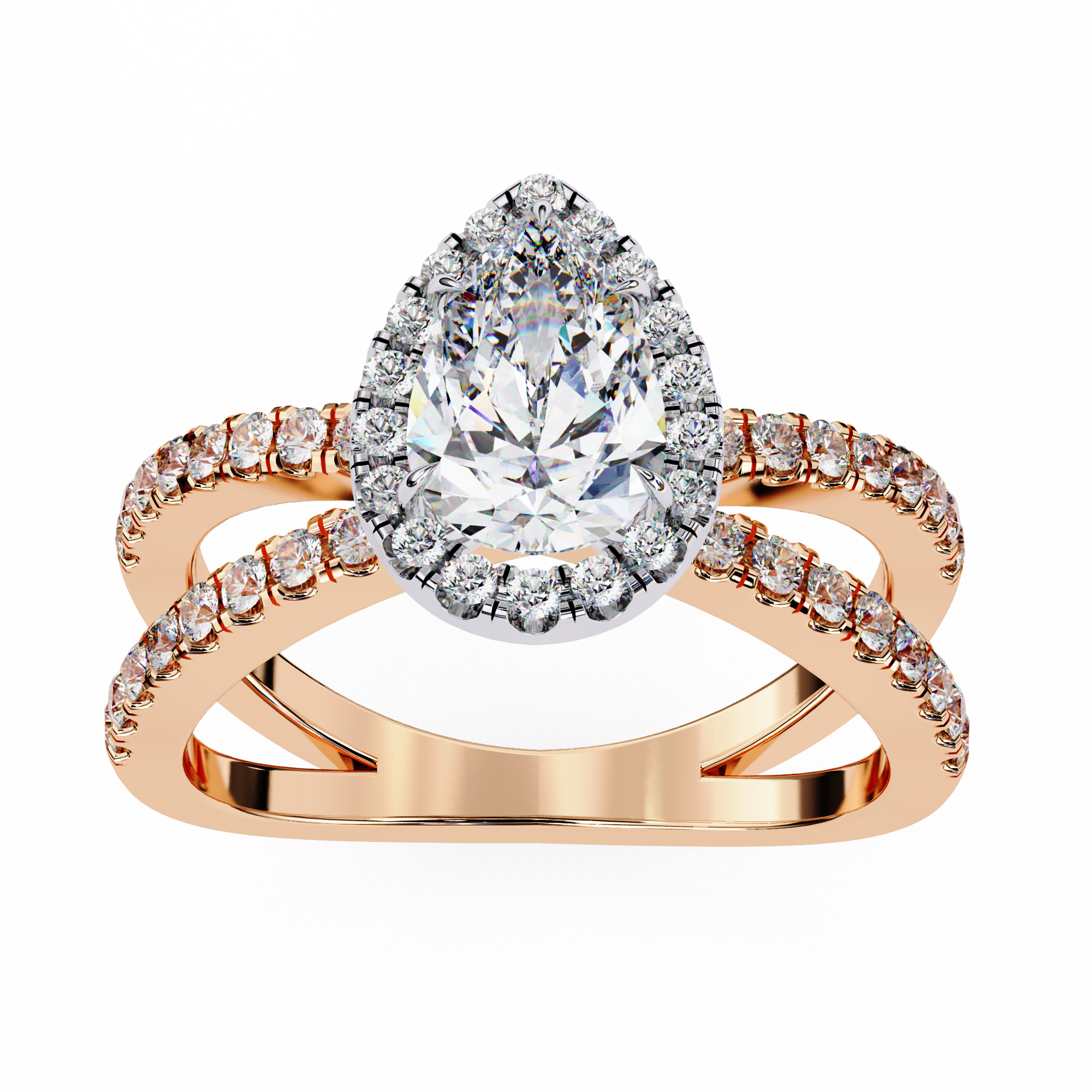 Pear Halo Split Shank Ring