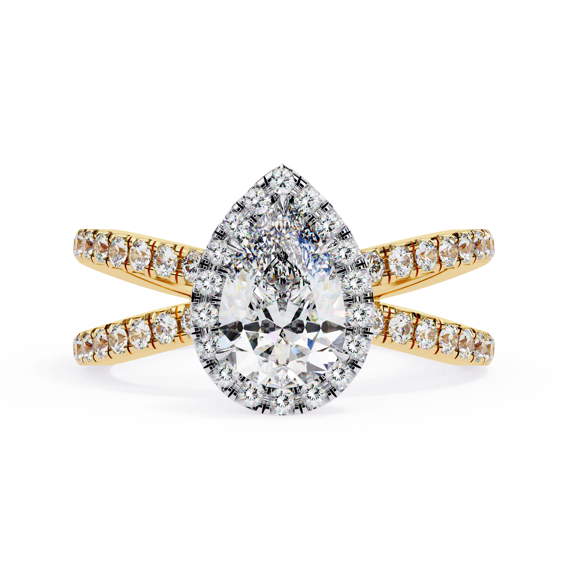 Pear Halo Split Shank Ring