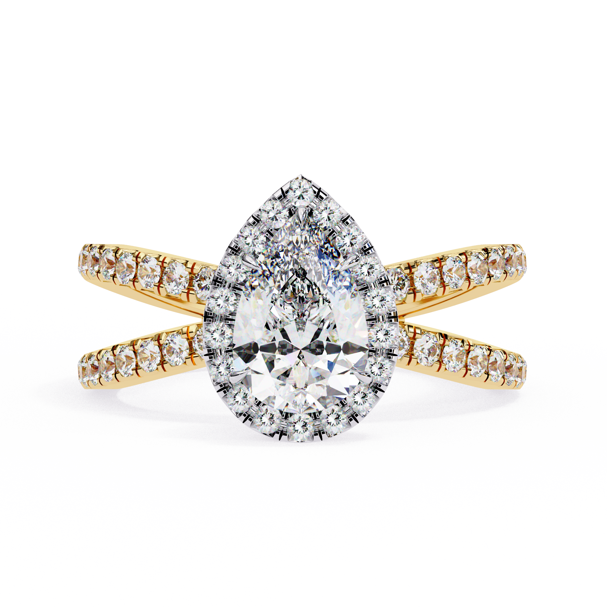Pear Halo Split Shank Ring