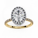 Top-down view of a yellow gold oval cut diamond engagement ring with a brilliant double halo.