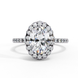 Front view of a white gold oval cut diamond double halo engagement ring.