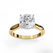 Front profile view of a yellow gold round brilliant cut diamond solitaire engagement ring.