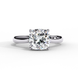 Front view of a white gold round brilliant cut diamond solitaire engagement ring.