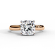 Front view of a rose gold round brilliant cut diamond solitaire engagement ring.