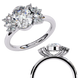 Side profile view of a white gold oval cut diamond ring highlighting the organic multi-stone side cluster design.