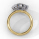 Side profile view of a yellow gold oval cut diamond engagement ring highlighting the open under-gallery construction.