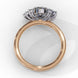 Side profile view of a rose gold oval cut diamond engagement ring highlighting the open under-gallery construction.