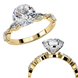Close-up angled shot of a  yellow gold round brilliant cut diamond engagement rings side by side.