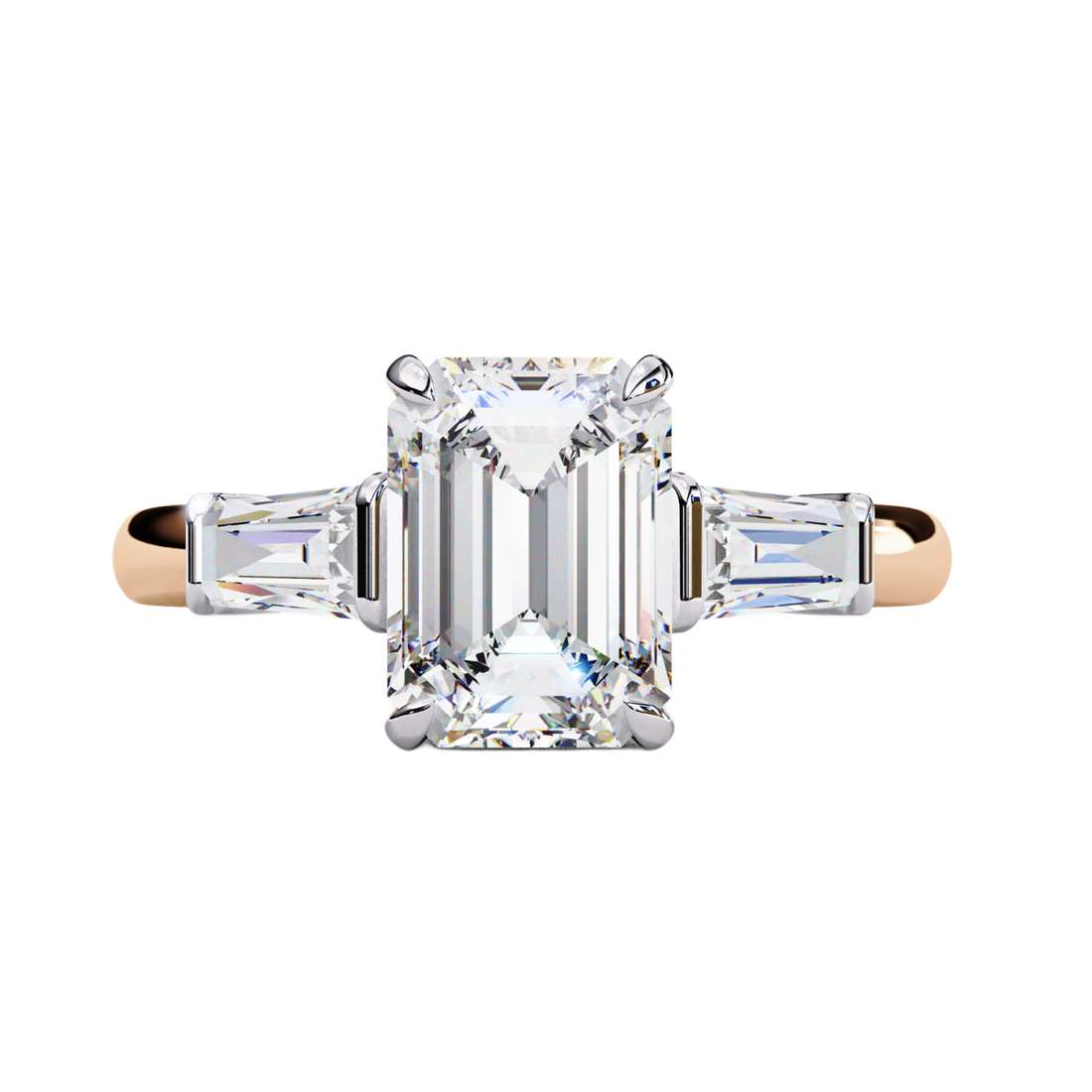 Emerald Diamond Trapezoid Three Stone Ring