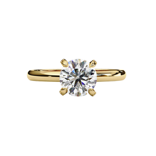 Front-facing view of a yellow gold round hidden halo solitaire ring.