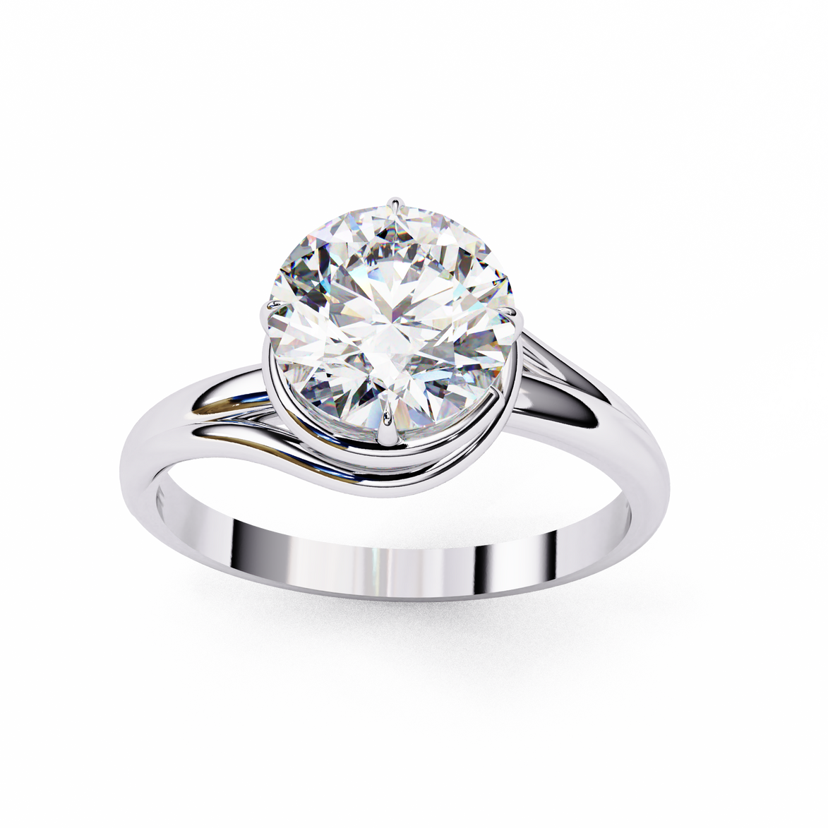 Round Brilliant Diamond Semi-Bezel Solitaire Ring with Twisted Crossover Band