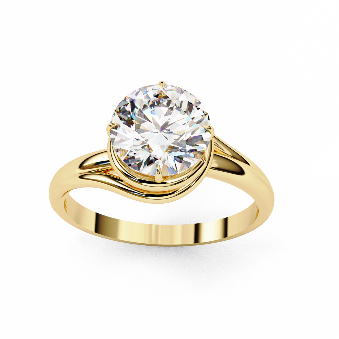 Round Brilliant Diamond Semi-Bezel Solitaire Ring with Twisted Crossover Band