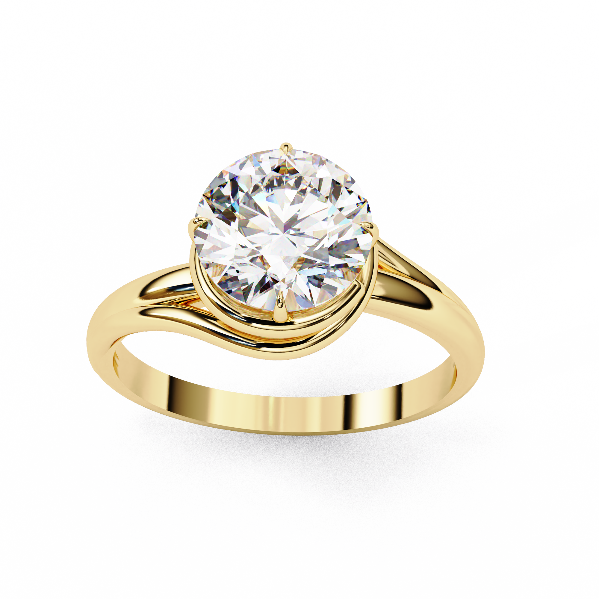 Round Brilliant Diamond Semi-Bezel Solitaire Ring with Twisted Crossover Band
