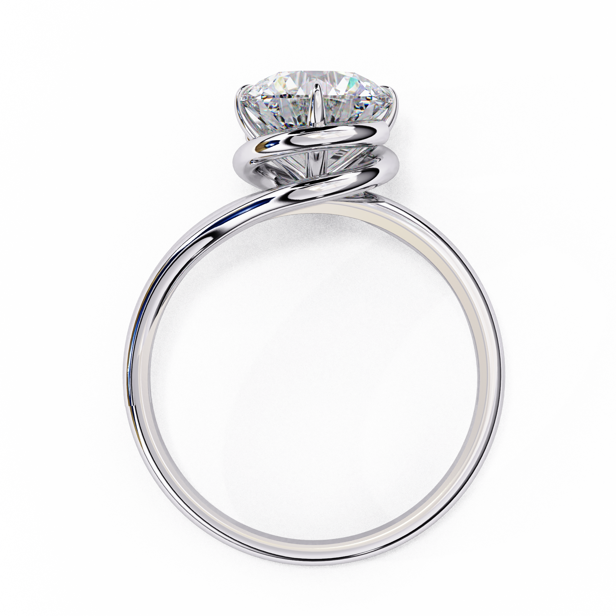 Round Brilliant Diamond Semi-Bezel Solitaire Ring with Twisted Crossover Band