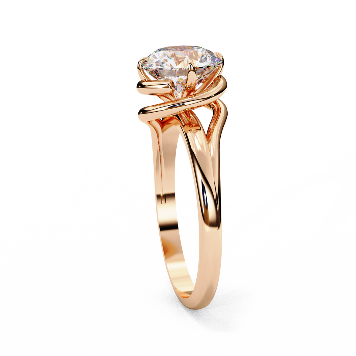 Round Brilliant Diamond Semi-Bezel Solitaire Ring with Twisted Crossover Band