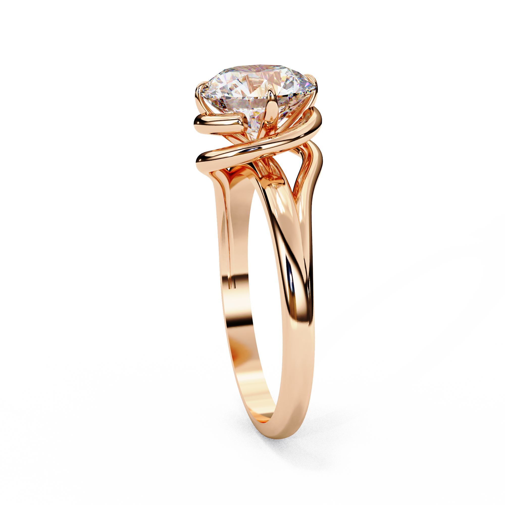 Round Brilliant Diamond Semi-Bezel Solitaire Ring with Twisted Crossover Band