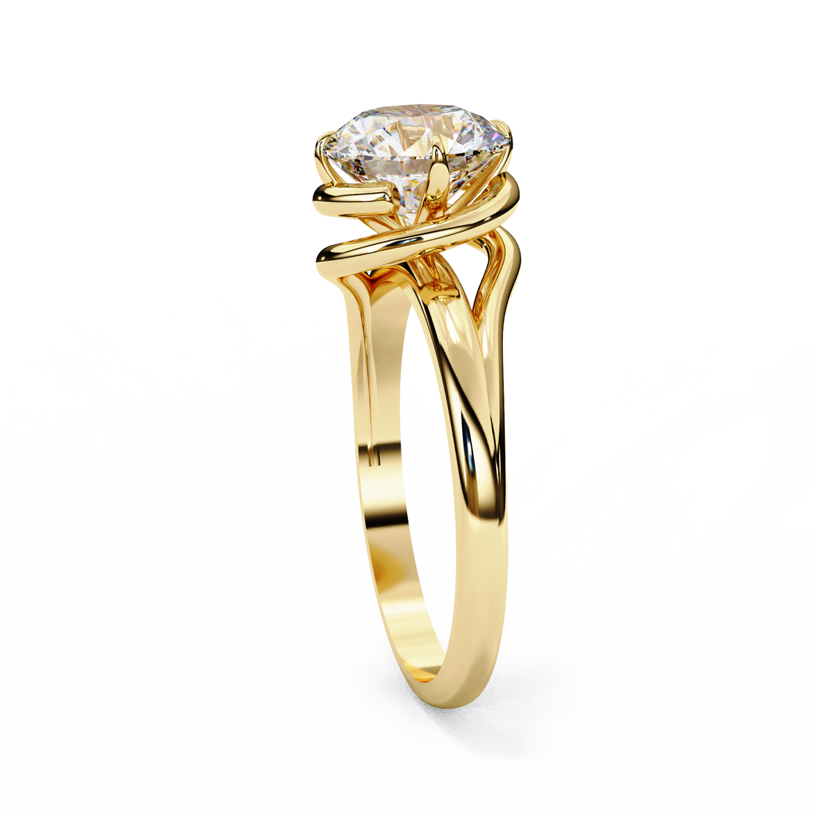 Round Brilliant Diamond Semi-Bezel Solitaire Ring with Twisted Crossover Band
