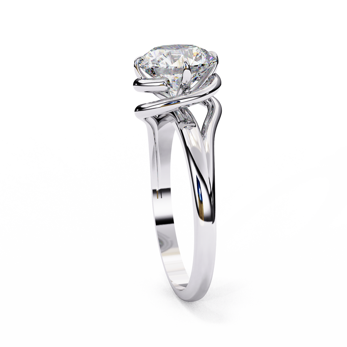 Round Brilliant Diamond Semi-Bezel Solitaire Ring with Twisted Crossover Band