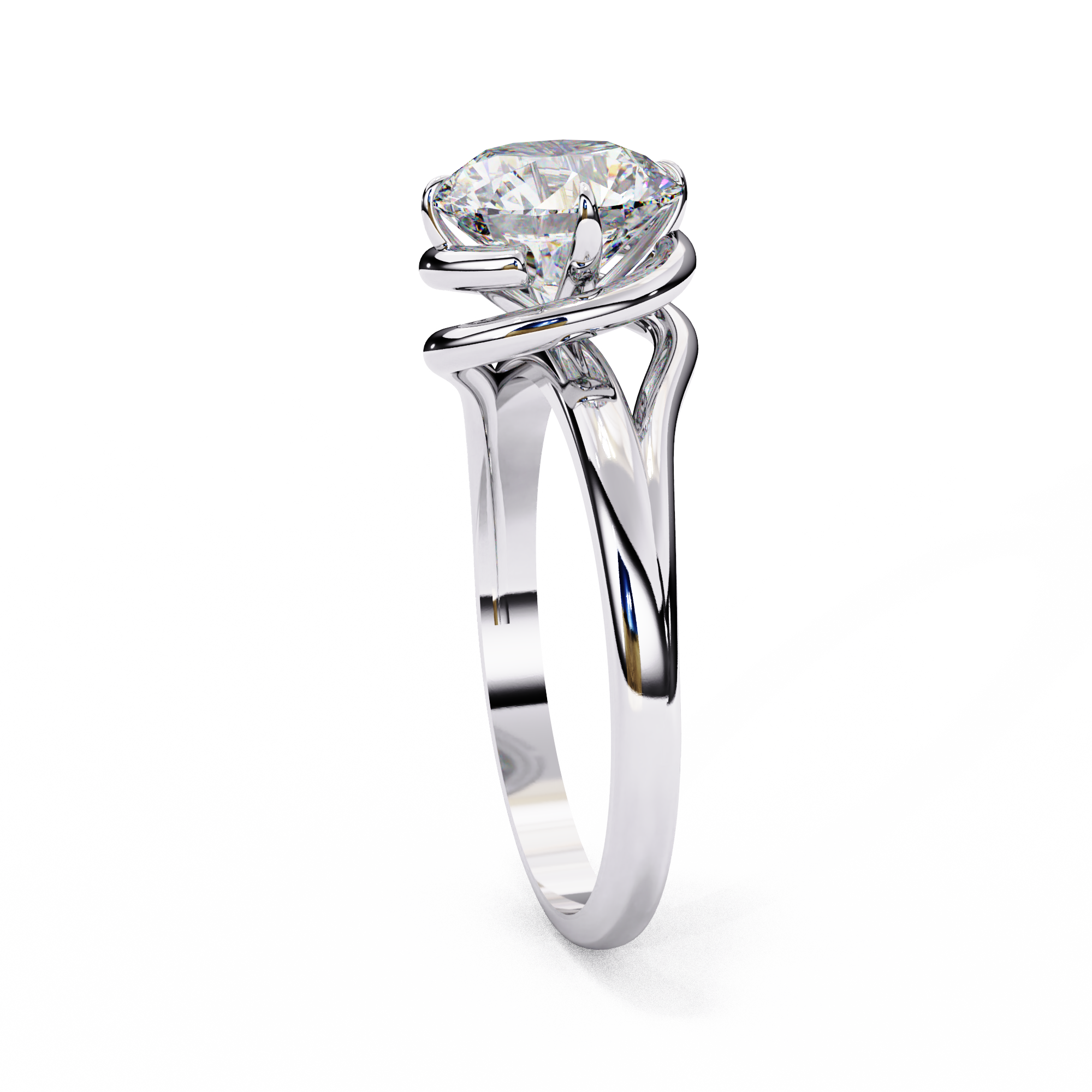 Round Brilliant Diamond Semi-Bezel Solitaire Ring with Twisted Crossover Band