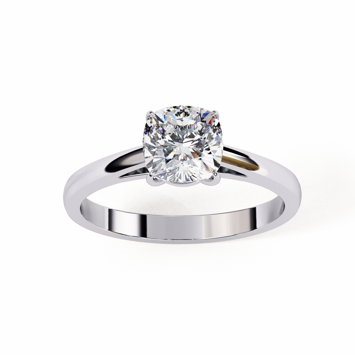 Cushion Cut Diamond Cathedral Solitaire Engagement Ring