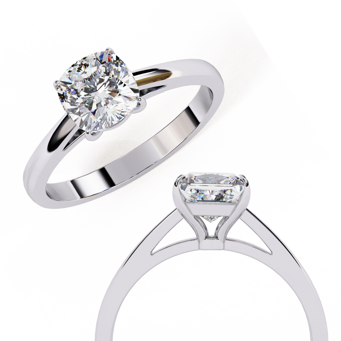 Cushion Cut Diamond Cathedral Solitaire Engagement Ring