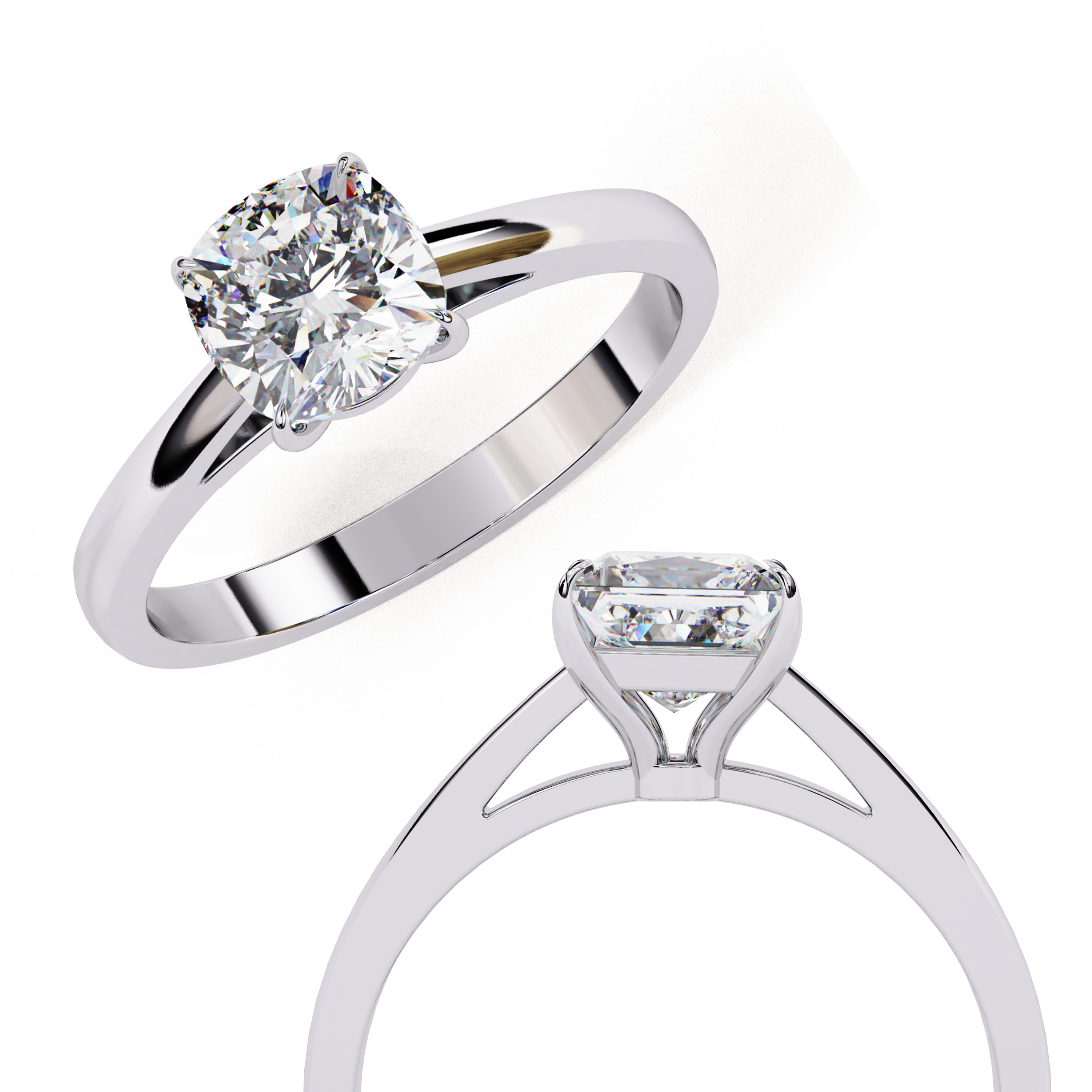 Cushion Cut Diamond Cathedral Solitaire Engagement Ring