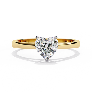Front-facing view of a yellow gold heart cut diamond cathedral solitaire engagement ring.