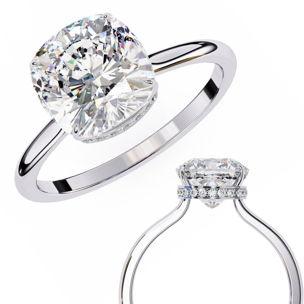 Classic Cushion Cut Hidden Halo Ring
