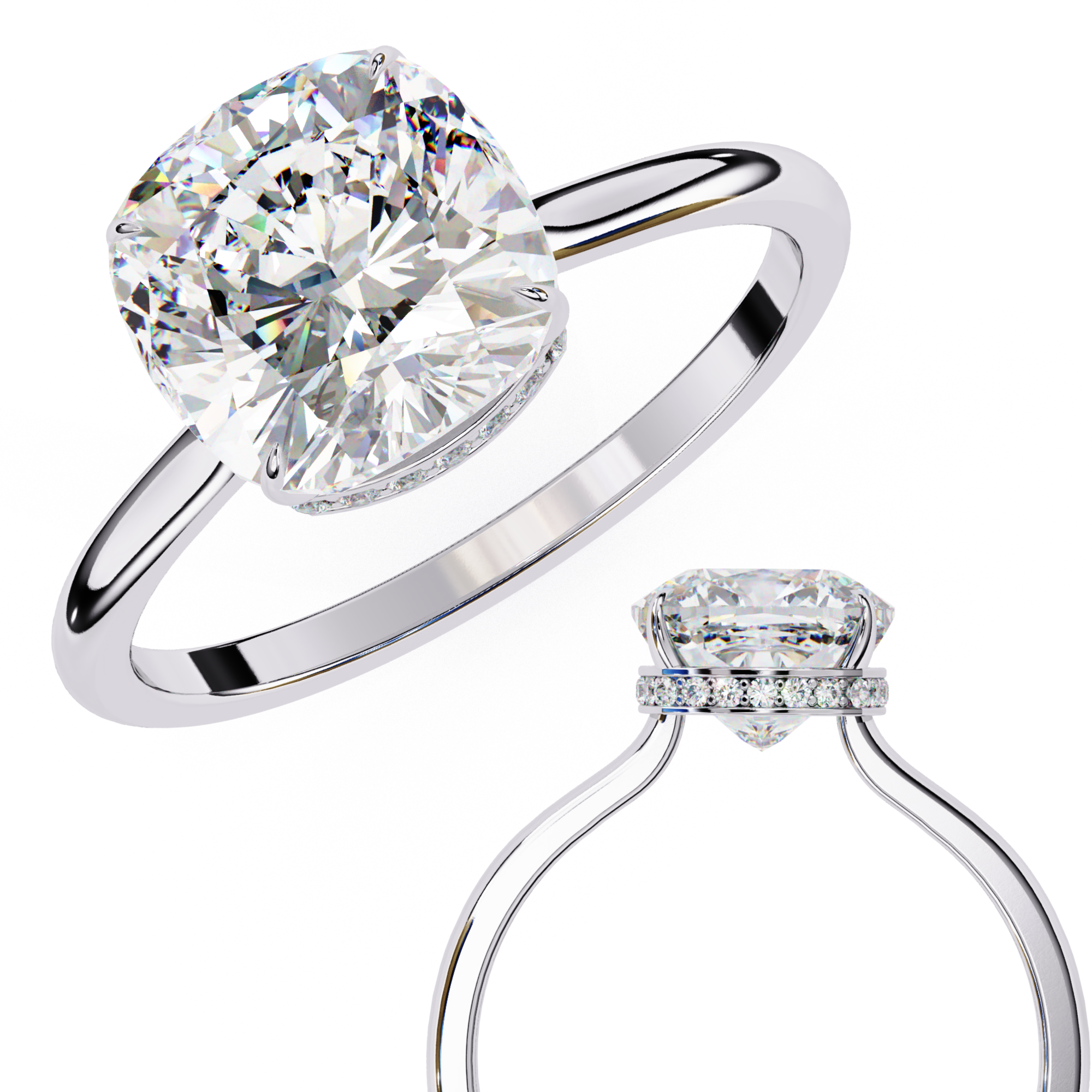 Classic Cushion Cut Hidden Halo Ring