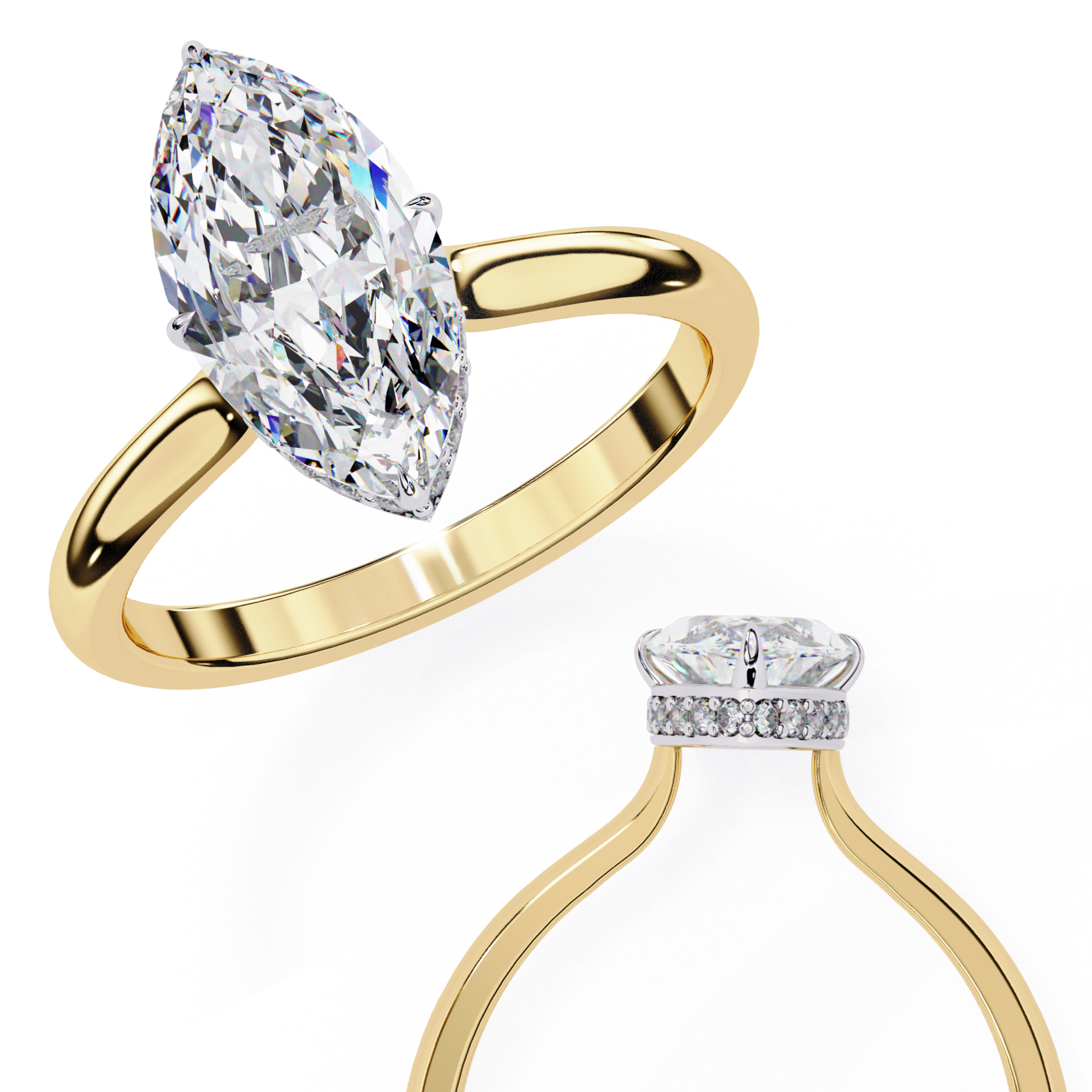Marquise Hidden Halo Diamond Ring