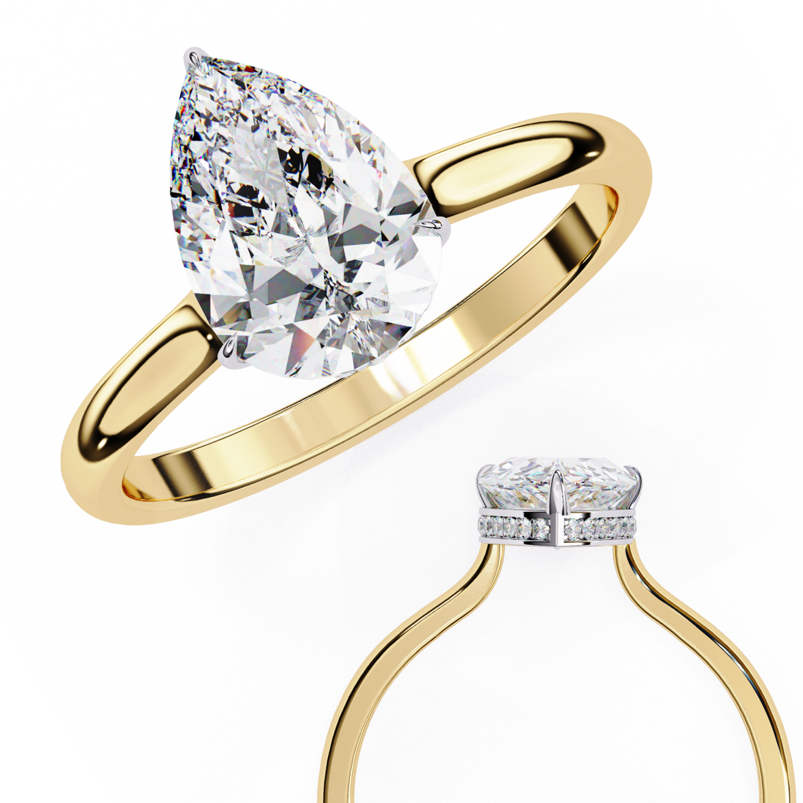 Pear Hidden Halo Diamond Ring