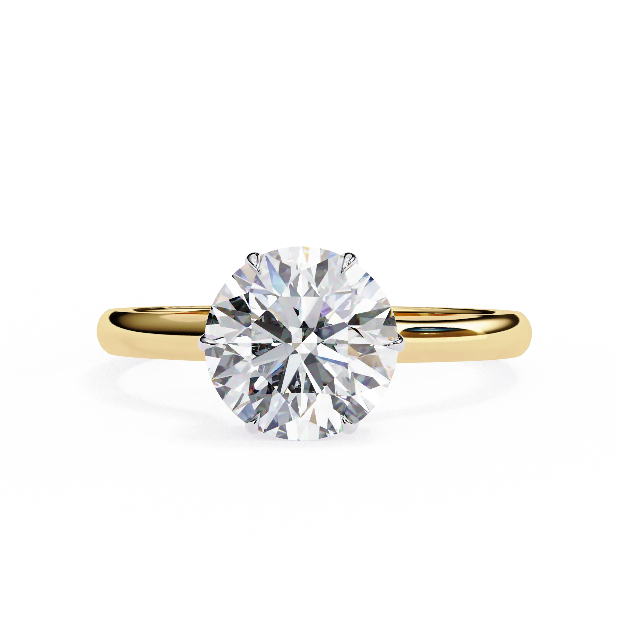 Classic round solitaire engagement ring available in rose gold, white gold, and yellow gold finishes