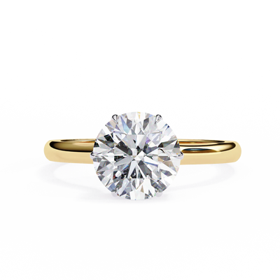 Classic round solitaire engagement ring available in rose gold, white gold, and yellow gold finishes
