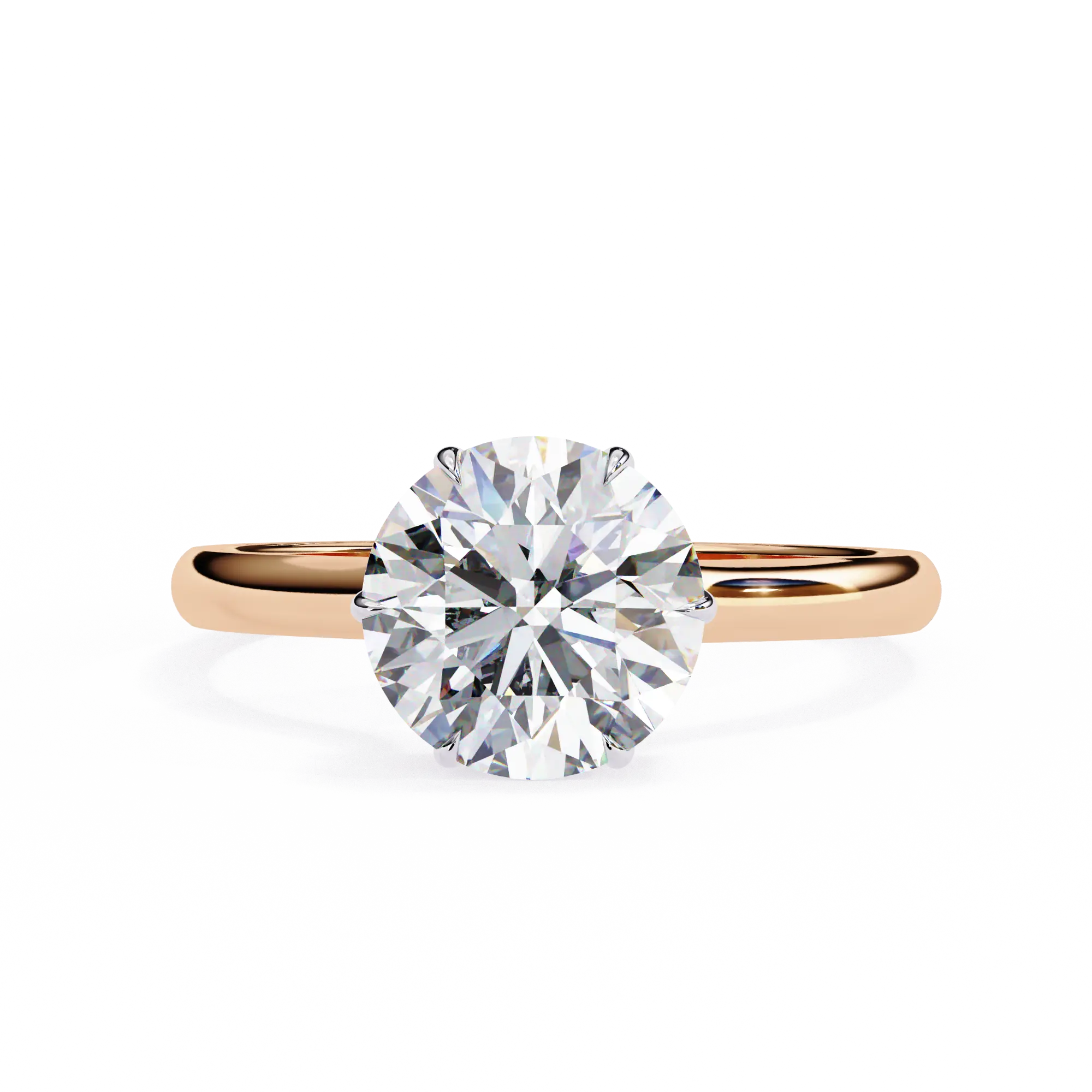 Classic round solitaire engagement ring available in rose gold, white gold, and yellow gold finishes