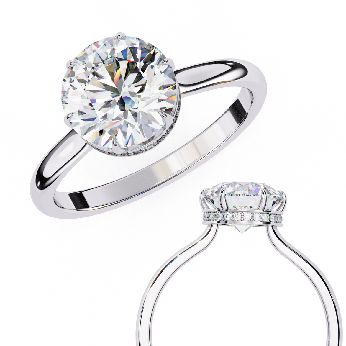 Round Hidden Halo Diamond Ring