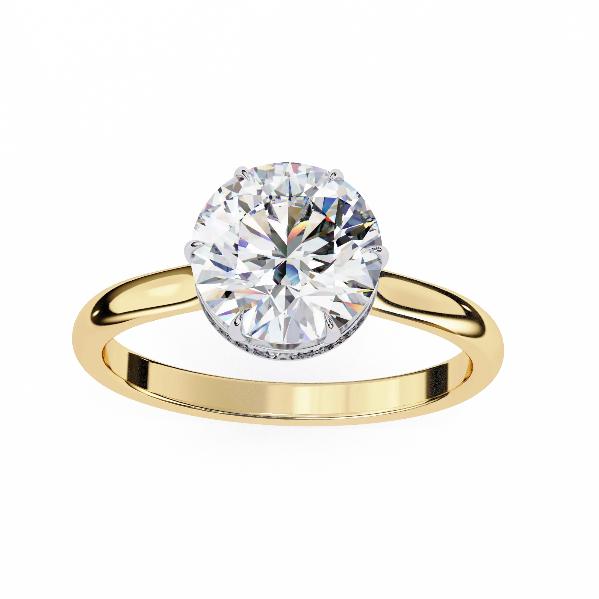 Gold ring with a large diamond on a white background