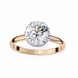 Rose gold ring with a large diamond on a white background