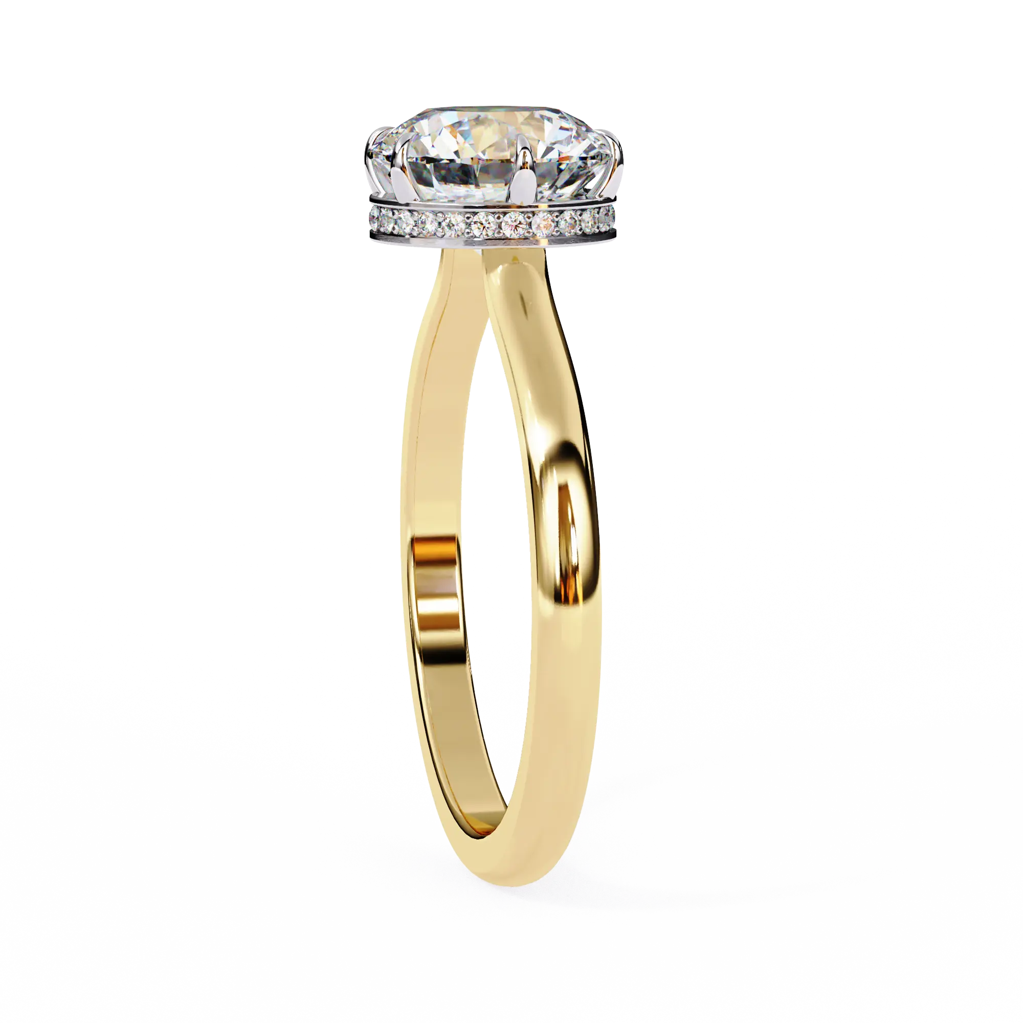 Gold ring with a diamond on a white background