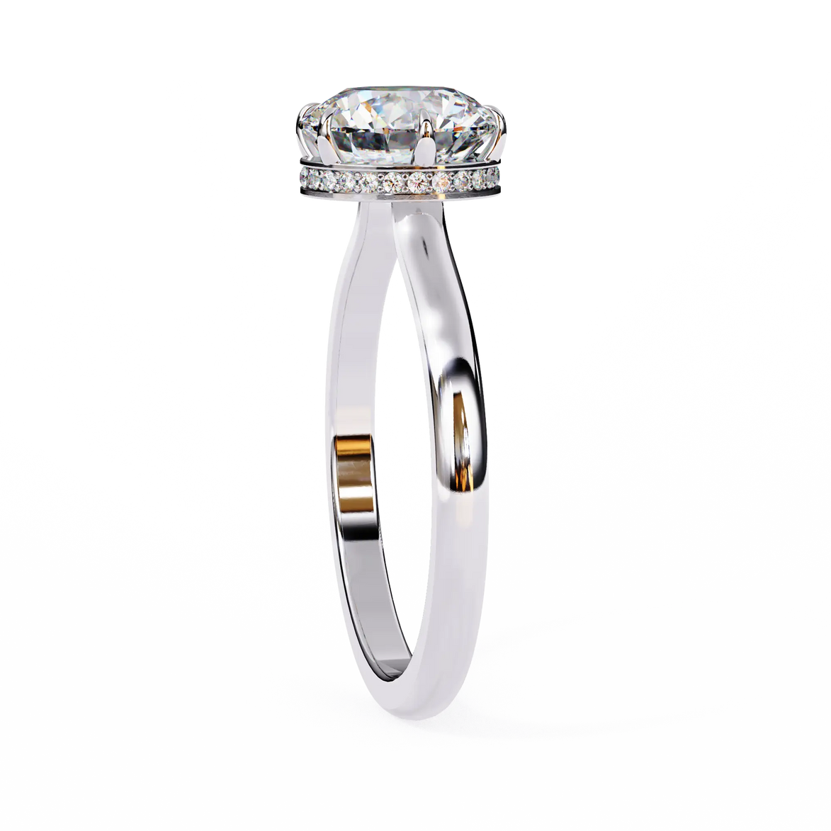 Silver ring with a diamond on a white background