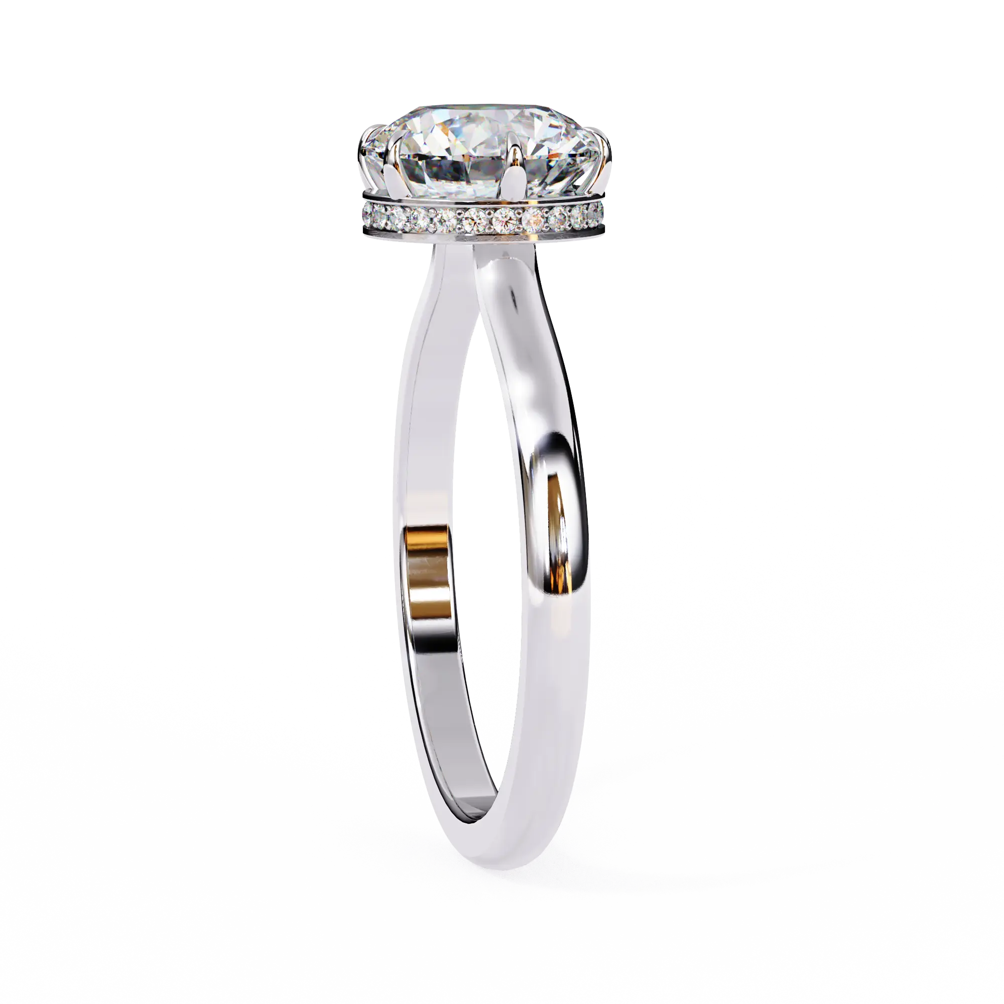Silver ring with a diamond on a white background