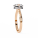 Rose gold ring with a diamond on a white background