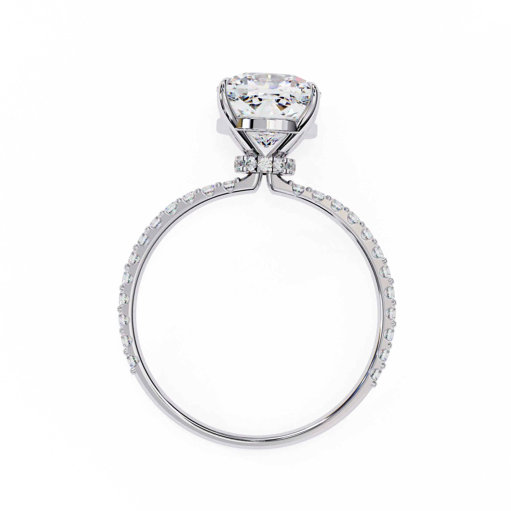 Diamond ring with a white gemstone on a white background