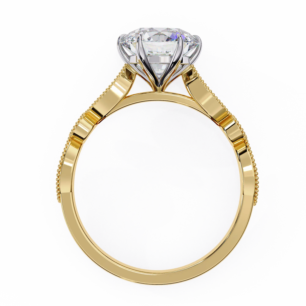 Gold ring with a diamond on a white background