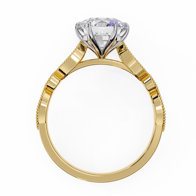 Gold ring with a diamond on a white background