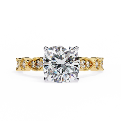 Gold ring with a large diamond on a white background