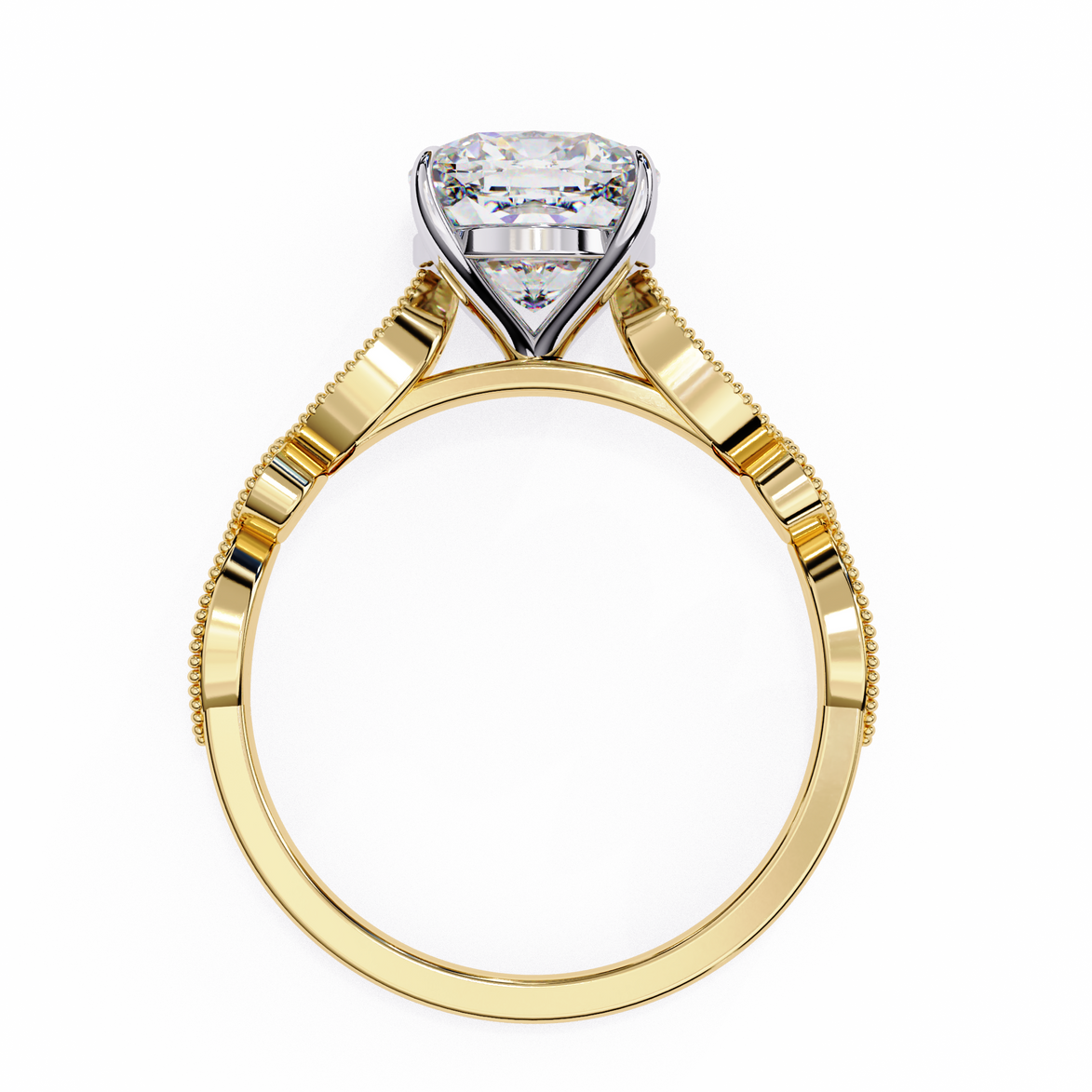 Gold ring with a diamond on a white background