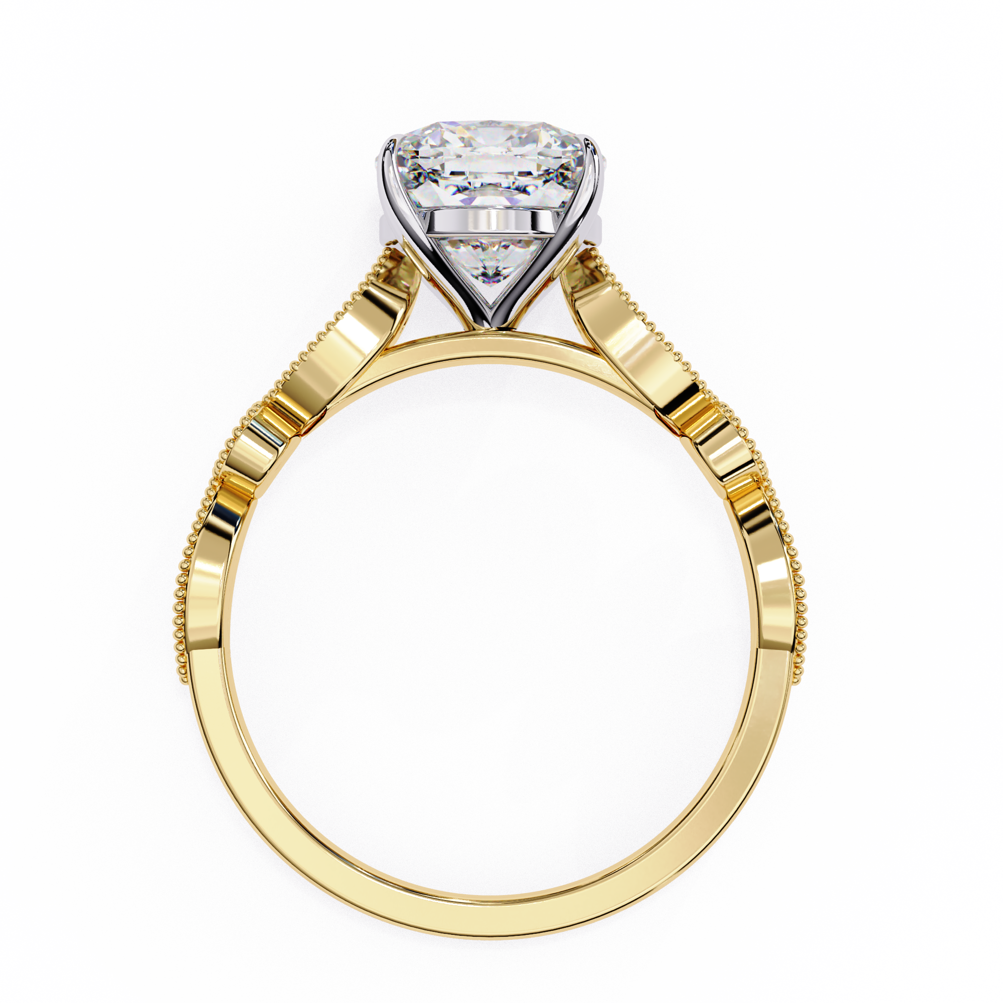Gold ring with a diamond on a white background