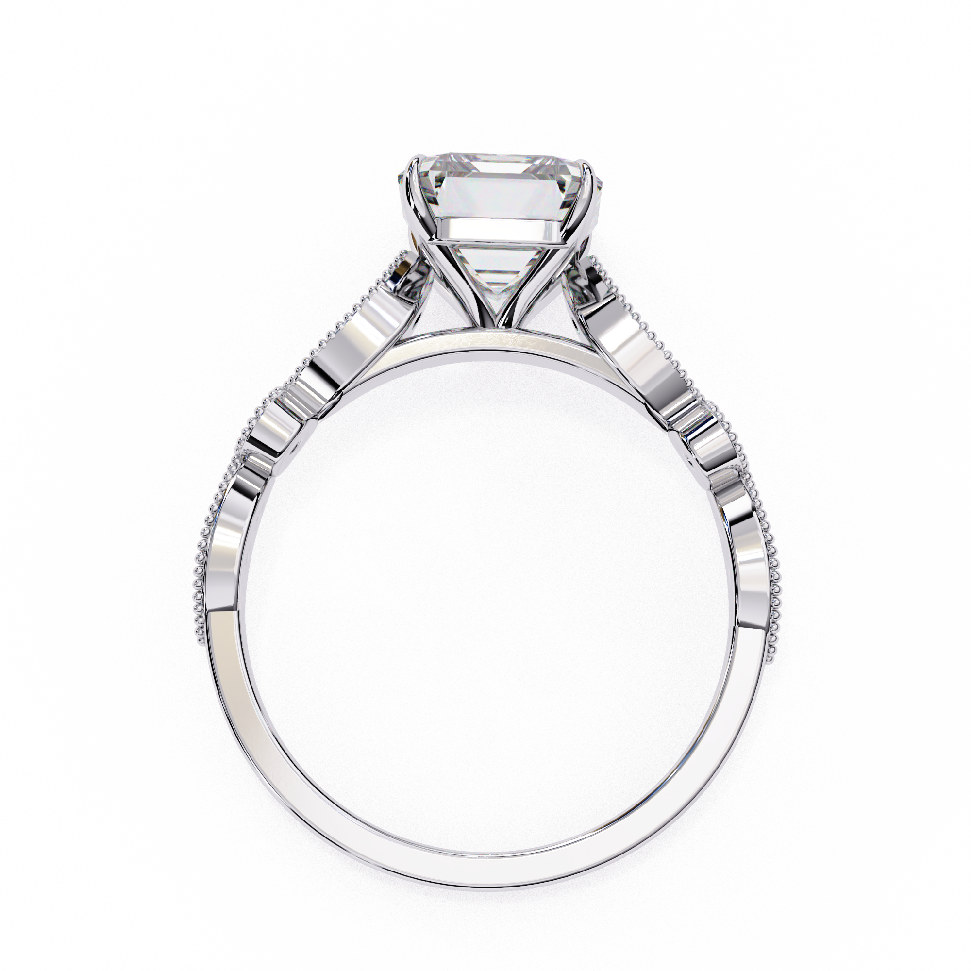 Diamond ring with a white gemstone on a white background