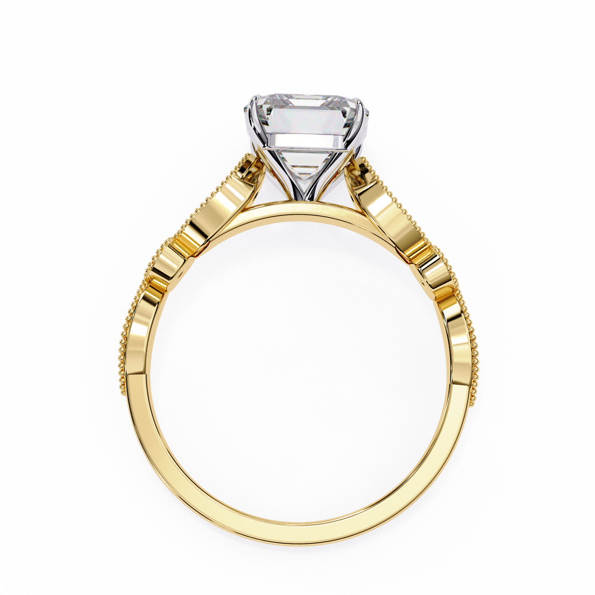 Gold ring with a diamond on a white background